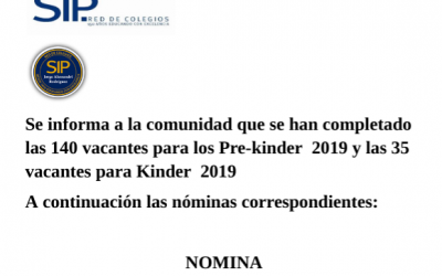Nómina PÁRVULOS MATRICULADOS AÑO 2019
