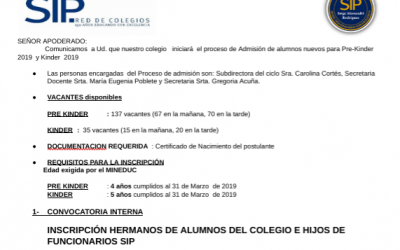 Proceso de Admisión de alumnos nuevos para Pre-Kinder y Kinder 2019